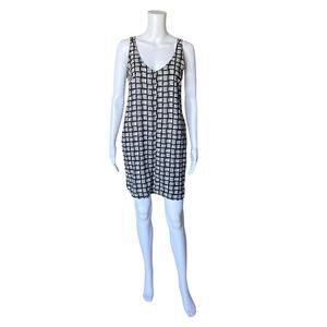 OLD NAVY Womens Size XS Black White Sleeveless Linen Blend V Neck Mini Dress